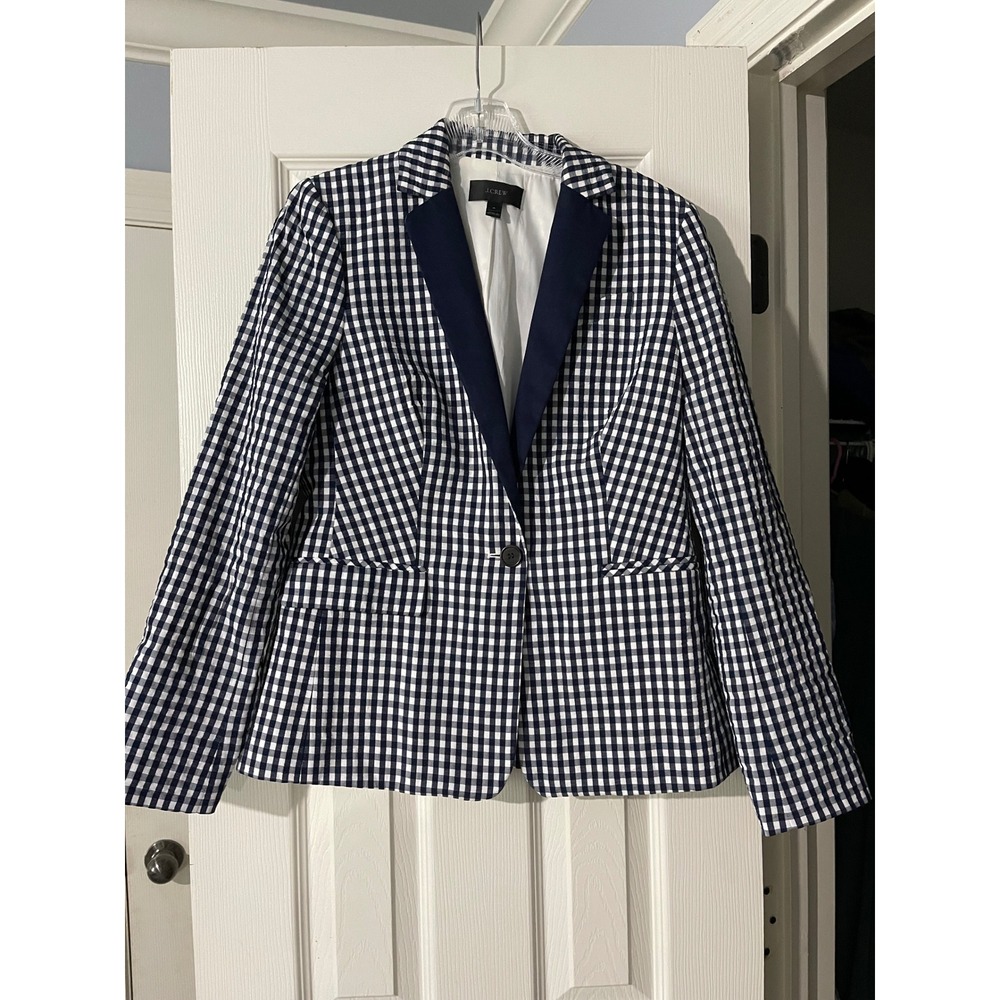 J.Crew Gingham Schoolboy Blazer Jacket Women 4 Navy Career Preppy Classic - Picture 5 of 11